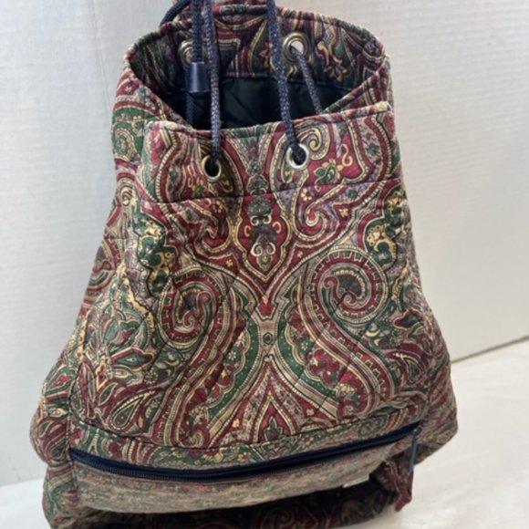 Vera Bradley Cotton Paisley Drawstring Sling Overnight Backpack Bag 9.75"x17" - Picture 10 of 16